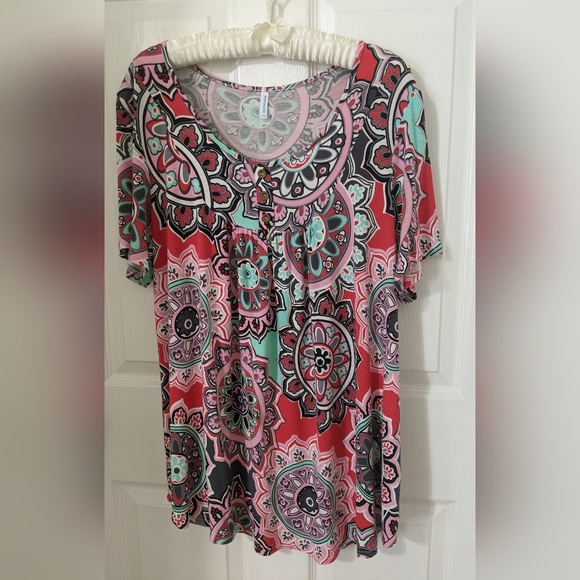 Popyoung Tops - Short Sleeve Multi Color Tunic 2X